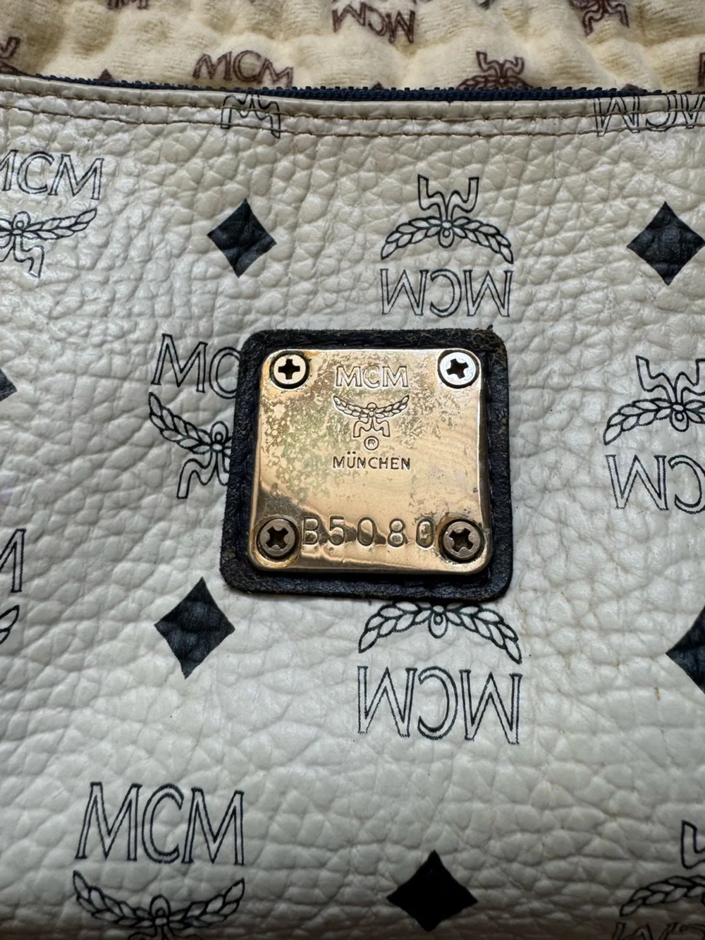 MCM Visetos White & Navy Vintage Toiletry Bag/Pouch